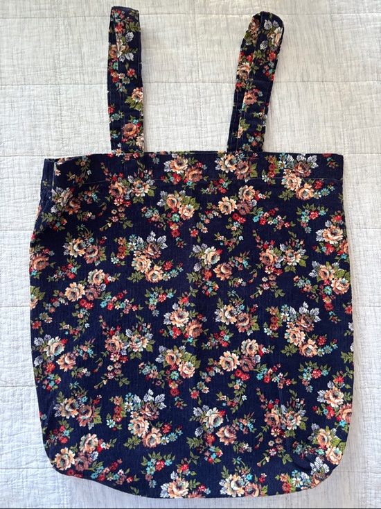 Handbags - Floral Navy Corduroy Tote Bag
